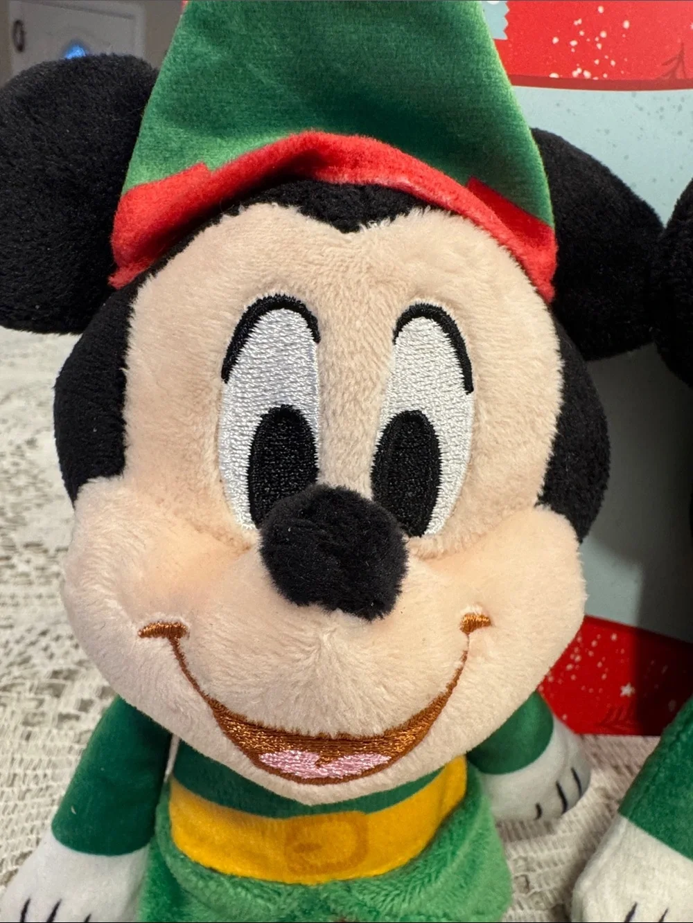Disney Mickey and Minnie Mouse holiday elf plush dog toys with squeakers NEW